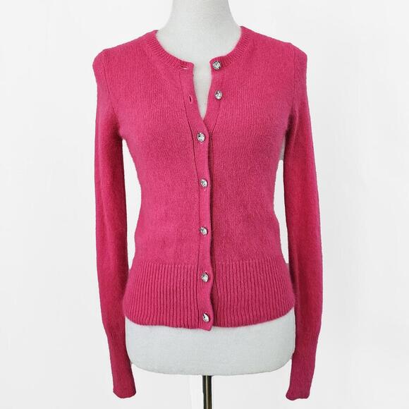 Moda International Pink Angora Blend Cardigan Sweater Small - Picture 1 of 6